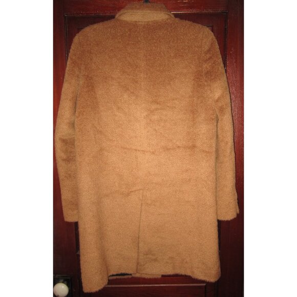 The Lab Sz 38 8 Coat Jacket Wool Alpaca Blend Camel Shaggy Teddy Faux Fur Button - Picture 2 of 3